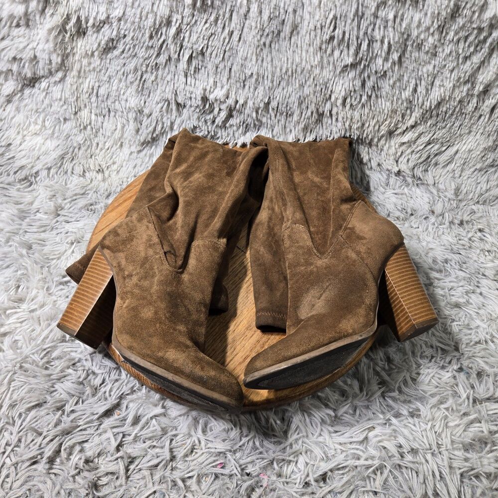 Forever 21 Faux Suede Knee-High Boots Womens Size 7.5 Tall Tan Brown Block Heel